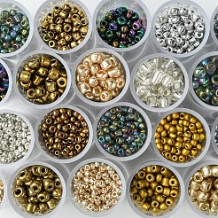 120g12スタイルのガラスシードビーズ  ラウンド  ミックスカラー  4mm  穴：1~1.5mm  12g /スタイル&nbsp;SEED-YW0002-86