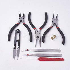 DIYのジュエリーツールセット8PCS  ペンチ  はさみ  ピンセットとかぎ針編みのフック針  ブラック  16x11.5x3cm  8個/セット&nbsp;TOOL-Q014-02