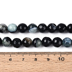染色・加熱された天然ファイヤーアゲートビーズ連売り  ラウンド  多面カット  ブラック  7.5~8.5mm  穴：0.8~1.2mm  約47~48個/連  13.78~14.96インチ（35~38cm）&nbsp;G-N359-01A-02