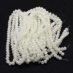 電気メッキガラスビーズ連売り  フル光沢メッキ  多面カット  ロンデル  ホワイトスモーク  3.5x2.5~3mm  穴：1mm  約120個/連  13.7~14.1インチ（33~34cm）&nbsp;X-GLAA-F001-3x2mm-30L