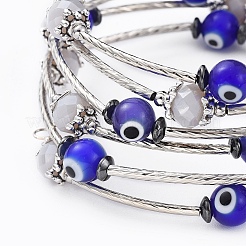ナザールボンジュウランプワークジュエリーセット  ラップブレスレット＆ダングルピアス＆ネックレス  ファセットガラス付き  非磁性合成ヘマタイト  真鍮チューブビーズと304ステンレス鋼の金具  ゲインボロ  2-1/8インチ（5.5cm）  14.7インチ（37.5cm）  110mm  ピン：0.8mm&nbsp;SJEW-JS01041-02