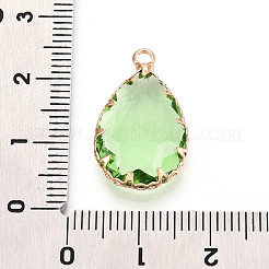 クリアガラスペンダント  ティアドロップ  真鍮エッジ付き  多面カット  淡緑色  22~22.5x13.5~14x5~6mm  穴：2~2.2mm&nbsp;KK-N283-02E-G