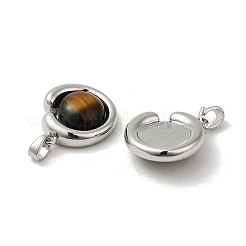 天然石タイガーアイペンダント  真鍮の半円チャーム  プラチナメッキ  19x16x6mm  穴：4x3mm&nbsp;KK-M270-40P