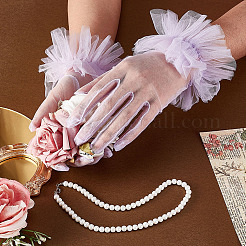 レースの手袋  オーガンジーのフリル袖口の手袋  結婚式の花嫁用品用  ライラック  283x155x48mm&nbsp;AJEW-WH0070-41C