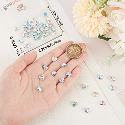ガラスラインストーンカボション50個。  ポイントバック＆バックメッキ  多面カット  ハート  アクアマリン  8x8x4mm&nbsp;RGLA-BBC0001-06