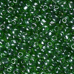 （詰め替えサービスあり）ガラスシードビーズ  トランス。光沢の色  ラウンド  ダークゴリーン  6/0  4mm  穴：1.5mm  約12 G /袋&nbsp;SEED-C015-4mm-107B