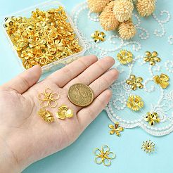 100 個 10 スタイル真鍮ビーズキャップ  花  ゴールドカラー  13~21x1.5~5mm  穴：1~1.8mm  10個/スタイル&nbsp;KK-CJ0002-12