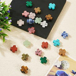 22 個 11 スタイルの天然 & 合成混合宝石ビーズ  クロス  13~13.5x12.5~13x4~5mm  穴：1mm  2個/スタイル&nbsp;G-TA0002-52
