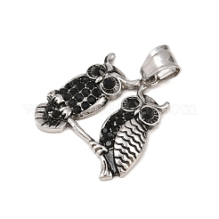 304ステンレススチールラインストーンペンダント  フクロウのチャーム  アンティークシルバー  29x27x4mm  穴：5.5x7.8mm&nbsp;STAS-K316-06A-AS