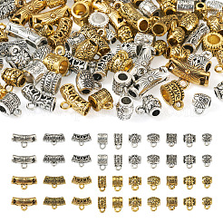 100スタイルのチベットスタイルの合金チューブベイル20個。  ループベイル  チューブ＆バレルカービングフラワー  ミックスカラー  8~11x6~17x5~7.5mm  穴：1.4~2mm  5個/スタイル&nbsp;TIBEB-TA0001-27