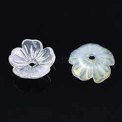 5枚の花びらの電気メッキアクリルビーズキャップ  花  ホワイトスモーク  11x11x3.5mm  穴：1.5mm&nbsp;LS-X-PACR-T014-05
