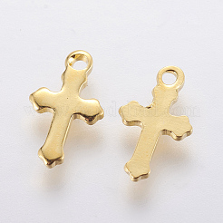 304ステンレススチールの小さなクロスチャーム  18KGP本金メッキ  12x7x0.8mm  穴：1.2mm&nbsp;STAS-F201-01G