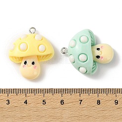 かわいい不透明樹脂ペンダント  キノコ  プラチナ鉄ループ付き  ミックスカラー  29.5x25x10.5mm  穴：2mm&nbsp;FIND-Z102-09P