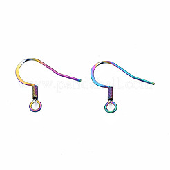 304ステンレススチールピアスフック  耳ワイヤー  水平ループ付き  虹色  17x18mm  穴：2mm  21ゲージ  ピン：0.7mm&nbsp;STAS-N098-009