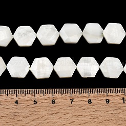天然ホワイトシェルビーズ連売り  多面カット  六角  貝殻色  13~13.5x11.5~12x3.5~4.5mm  穴：0.8mm  約30個/連  15.24~15.31''（38.7~38.9センチメートル）&nbsp;SHEL-G022-01