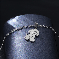 犬のステンレスペンダントネックレス  女性用アズキチェーンネックレス  ステンレス鋼色  17.72インチ（45cm）&nbsp;PW-WGEE715-01