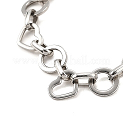304ステンレススチール製ハート&フラットラウンドリンクブレスレット、男女兼用  ステンレス鋼色  7-1/2インチ（19cm）&nbsp;BJEW-D042-24P