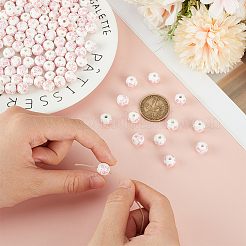 花柄プリントの磁器ビーズ 130個  花柄のセラミックビーズ  ラウンド  パールピンク  10mm&nbsp;PORC-ME0001-12