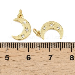 真鍮マイクロパヴェクリアキュービックジルコニアチャーム  18KGP本金メッキ  ムーンチャーム  13x9x1.5mm  穴：2.5mm&nbsp;KK-D218-23G-01