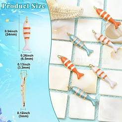 6個3色真鍮ペンダント  魚  エナメル  18KGP本金メッキ  カドミウムフリー＆鉛フリー  ラックめっき  長持ちメッキ  丸カン付き  ミックスカラー  24x6.5x3mm  穴：3.2mm  2個/カラー&nbsp;KK-CJ0005-67