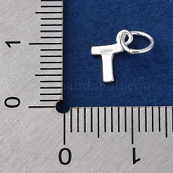 スターリングシルバーの文字チャーム925個  丸カンとスタンプ925個付き  銀色のメッキ  文字t  8x6.5x0.8mm  穴：4mm&nbsp;STER-C012-01S-T