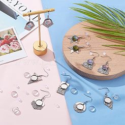 16個8スタイル304ステンレススチールピアスフック  フラットラウンドセッティング & 50個のプラスチックイヤーナット & 16個のガラスカボション付き  六角形と三角形と長方形と星と菱形  ステンレス鋼色  トレイ：12mm  39.5~47mm  20ゲージ  ピン：0.8mm  2個/スタイル&nbsp;STAS-CA0001-84