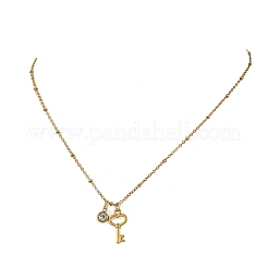 304ステンレススチール製ペンダントサテライトチェーンネックレス（2種類）2個  ハートキー＆ロック  ゴールドカラー  17.72インチ（45cm）  1個/スタイル&nbsp;NJEW-JN06495-01