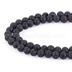 天然溶岩石ジェムストーンラウンドビーズ連売り  ブラック  4~5mm  穴：0.8mm  約94個/連  15.7インチ&nbsp;G-R285-4mm-06