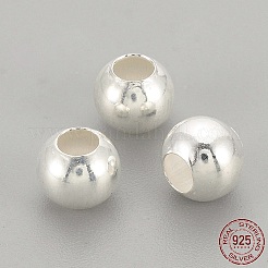 925スターリングシルバービーズ  ラウンド  銀  2.5x2mm  穴：1mm&nbsp;STER-S002-12-2.5mm