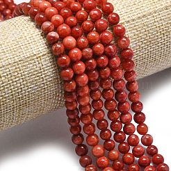 天然石マレーシアジェイドビーズ連売り  染め＆加熱  ラウンド  サンゴ  6~6.5mm  穴：1mm  約60~62個/連  14.96インチ（38cm）&nbsp;G-L645-A01-6mm-09