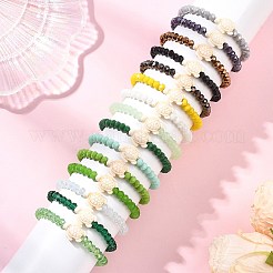 15個 15色 オーシャンタートル 合成ターコイズ & ファセットロンデルガラスビーズ ストレッチブレスレット レディース  ミックスカラー  内径：2.20インチ（5.6cm）  1pc /カラー&nbsp;BJEW-JB13643
