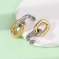 304ステンレススチール製ツートンオーバルダングルスタッドピアス  イオンプレーティング（ip）  18KGP本金メッキ  32x14mm&nbsp;X-EJEW-L304-04GP