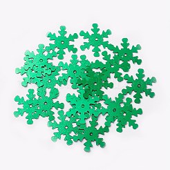 オーナメントアクセサリープラスチック製スパンコール/スパンコールビーズ  スノーフレーク  グリーン  19x17x0.1mm  穴：1.4mm&nbsp;PVC-E001-04-YD01