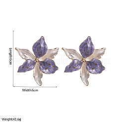 女性用合金エナメルスタッドピアス  花  ゴールドカラー  紫色のメディア  60x60mm&nbsp;WG8E049-02