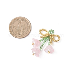 ガラスシードビーズの蝶結びと花のペンダント  ピンク  38x27x12mm  穴：3x2.5mm&nbsp;PALLOY-MZ01129-02