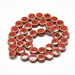 手作りの陶器ビーズ  ファンシーアンティーク施釉磁器  フラットラウンド  ファイヤーブリック  8~8.5x4~4.5mm  穴：2mm&nbsp;PORC-S496-A01-8mm