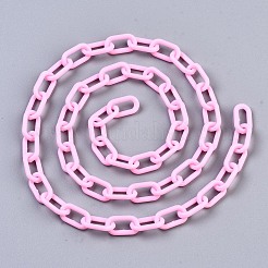 手作りの不透明なアクリルペーパークリップチェーン  描かれた細長いアズキチェーン  パールピンク  13x7.5x2mm  19.88インチ（50.5cm）/連&nbsp;KY-S166-002G