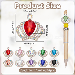 10色合金ガラスビーズ10個  クラウン  ミックスカラー  23x24x16mm  穴：3.5mm  1pc /カラー&nbsp;ALRI-AR0001-11