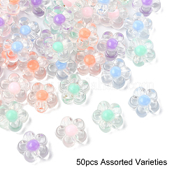 50個透明アクリルビーズ  二層ビーズ  花  ミックスカラー  12x12.5x6mm  穴：2.5mm&nbsp;TACR-YW0002-29