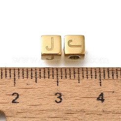 イオンプレーティング（IP）304ステンレスビーズ  文字付きのキューブ  14KGP本金メッキ  文字J  5x5x5mm  穴：2mm&nbsp;LS-STAS-F308-01G-J