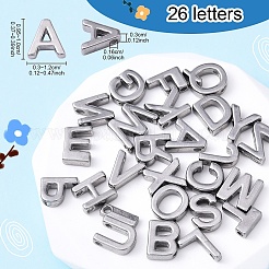 304ステンレススチールチャーム  アルファベット  ステンレス鋼色  9~10x2~11.5x3mm  穴：1.4~1.6mm&nbsp;STAS-YW0004-01P