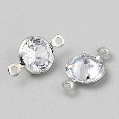 真鍮舗装クリアキュービックジルコニアコネクタチャーム  プラチナ  フラットラウンド  12x6.5x3.5mm  穴：0.8mm&nbsp;PALLOY-WH0116-02P-06