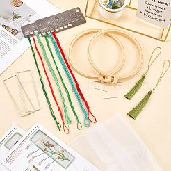 DIY ブックマーク 刺繍キット  生地を含む  刺繍糸と針  プラスチック刺繍フープ  ミックスカラー  スレッド：1.2mm  7bundles&nbsp;DIY-SC0029-44A