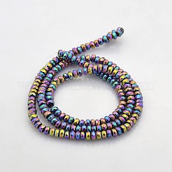 電気メッキ磁気無し合成ヘマタイトビーズ連売り  ファセットロンデル  虹メッキ  4x2mm  穴：1mm  約188個/連  15.7インチ&nbsp;G-J208B-06