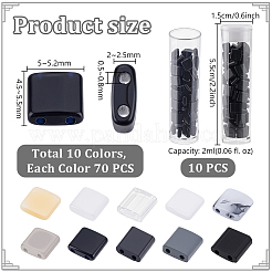 700 個 10 色不透明アクリルスライドチャーム  正方形  プラスチックビーズ容器10個付き  ミックスカラー  5.2x5.2x2mm  穴：0.8mm&nbsp;OACR-PH0004-53
