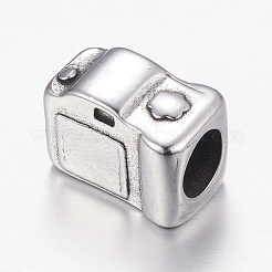 304ステンレススチールヨーロピアンビーズ  大穴ビーズ  カメラ  アンティークシルバー  13x8x10mm  穴：5mm&nbsp;STAS-P173-091AS