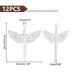 304ステンレスペンダント  翼のチャームが付いた剣  ステンレス鋼色  41.5x35.5x2mm  穴：3mm  12個/箱&nbsp;STAS-UN0053-47