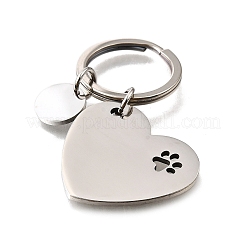 304ステンレススチールキーホルダー  犬の足のプリントと心臓  ステンレス鋼色  57.5mm&nbsp;KEYC-K024-01P