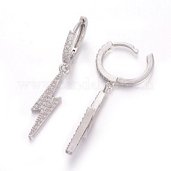 真鍮製フレンチフックピアス  フラッシュイヤリング  キュービックジルコニア付き  稲妻  透明  プラチナ  40mm  ピン：1mm&nbsp;EJEW-E234-02P