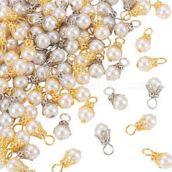 100個 2色 ラウンドイミテーションパールアクリルパーツ  鉄パーツ  ミックスカラー  16.5x8.5mm  穴：3.5mm  50個/カラー&nbsp;PALLOY-TA00292